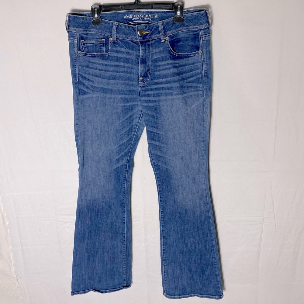 American Eagle Blue Med Wash Mid Rise Kick Boot Cut Jeans 14L